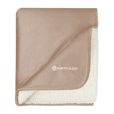 Top view of a folded champagne-colored Potty Buddy Waterproof Blanket for pets