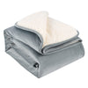 Diagonal view of a folded slate-gray Potty Buddy Waterproof Blanket for pets