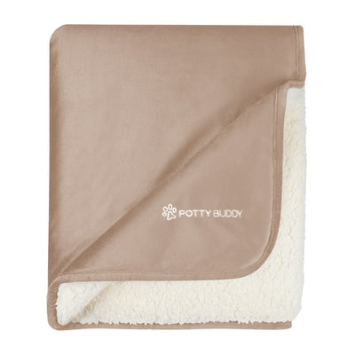 Top view of a folded champagne-colored Potty Buddy Waterproof Blanket for pets
